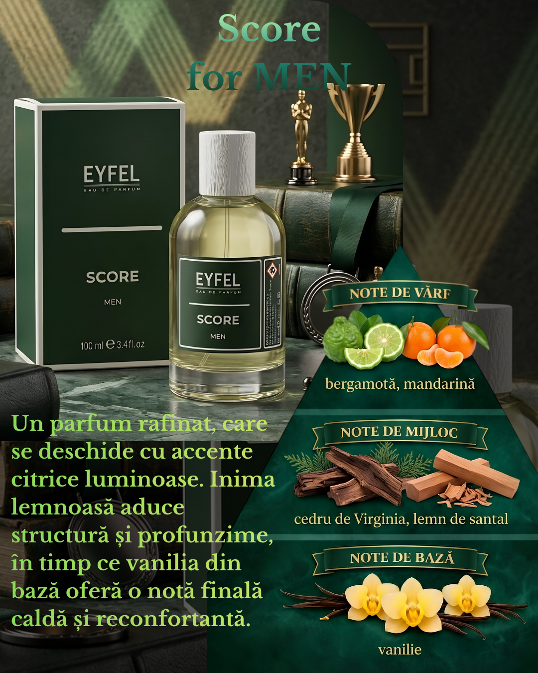 Apa de Parfum Barbati EYFEL SCORE 100ml – Lemnos si Citrice