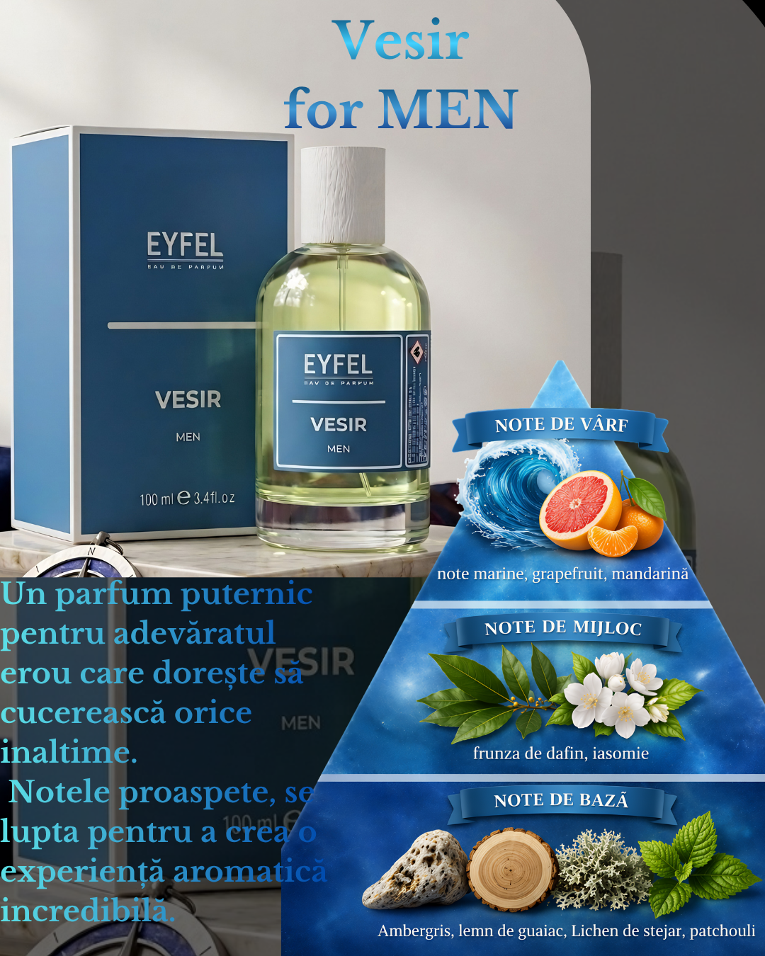 Apa de Parfum Barbati EYFEL VESIR 100ml – Marin si Citric