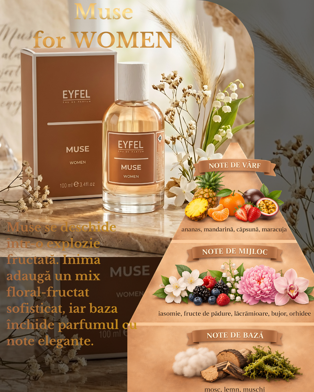Apa de Parfum Femei EYFEL MUSE 100ml – Fructat si Floral