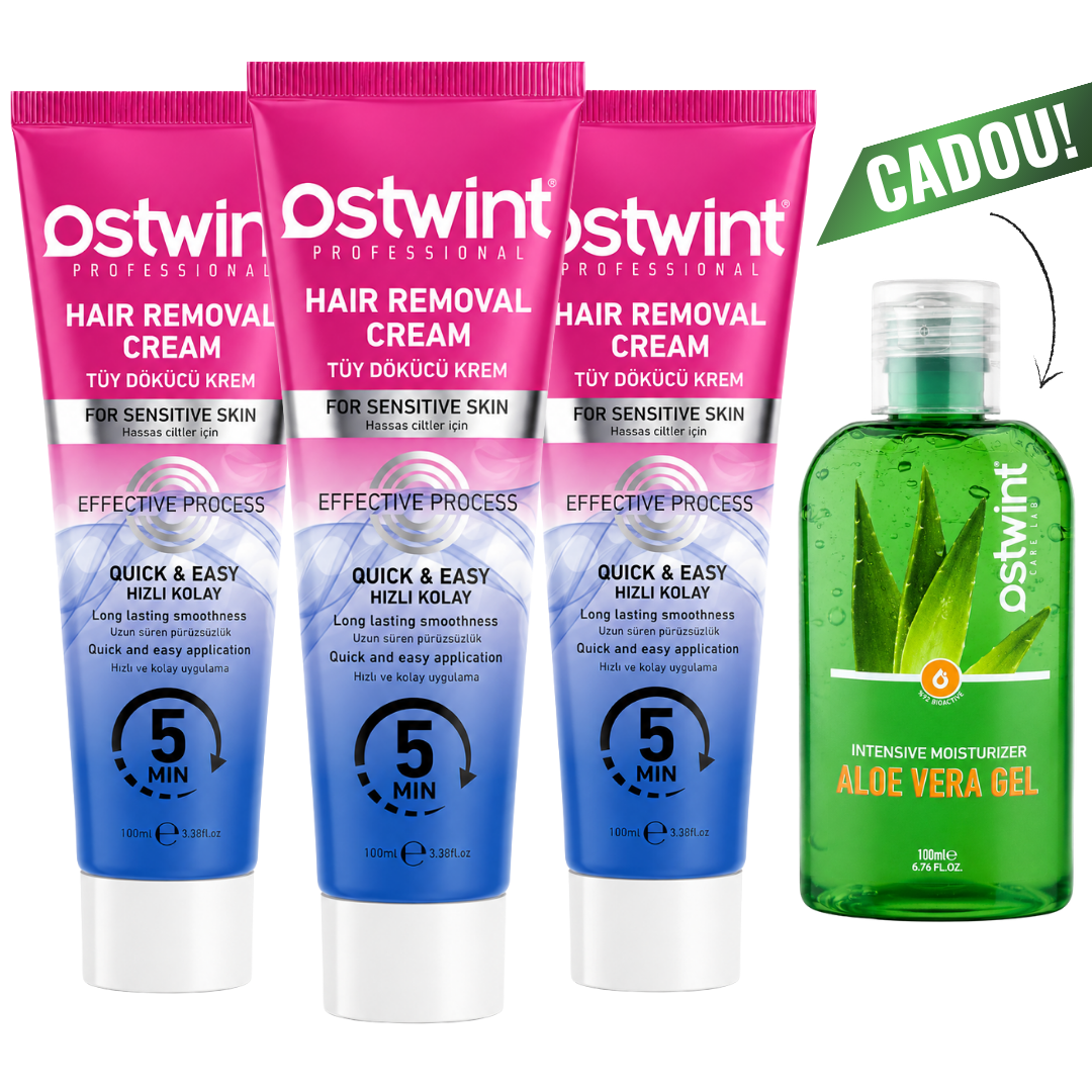 Set 3 bucati Creme depilatoare pentru piele sensibila Ostwint 100ml + Cadou Gel Aloe Vera 100ml