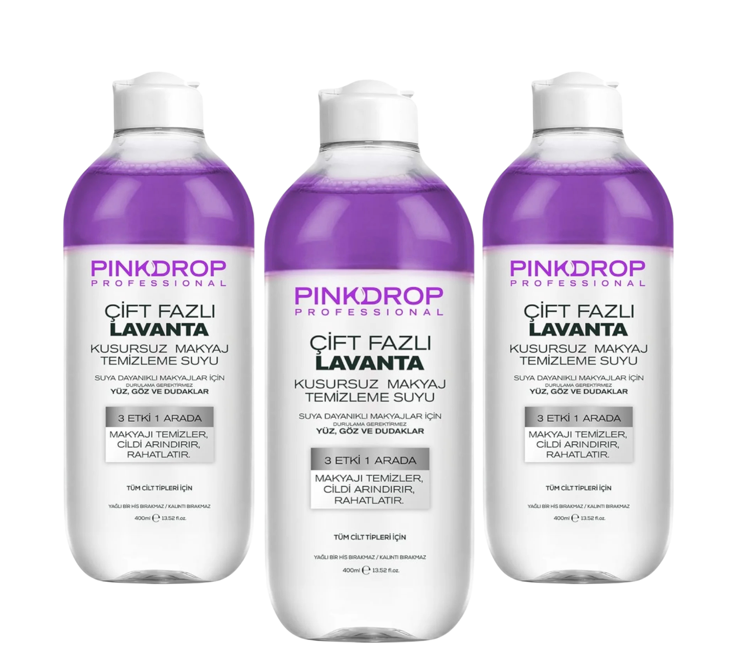Pachet 3x Apa Micelara Bifazica Pink drop 3 in 1 cu Ulei de Lavanda & Colagen 400ml