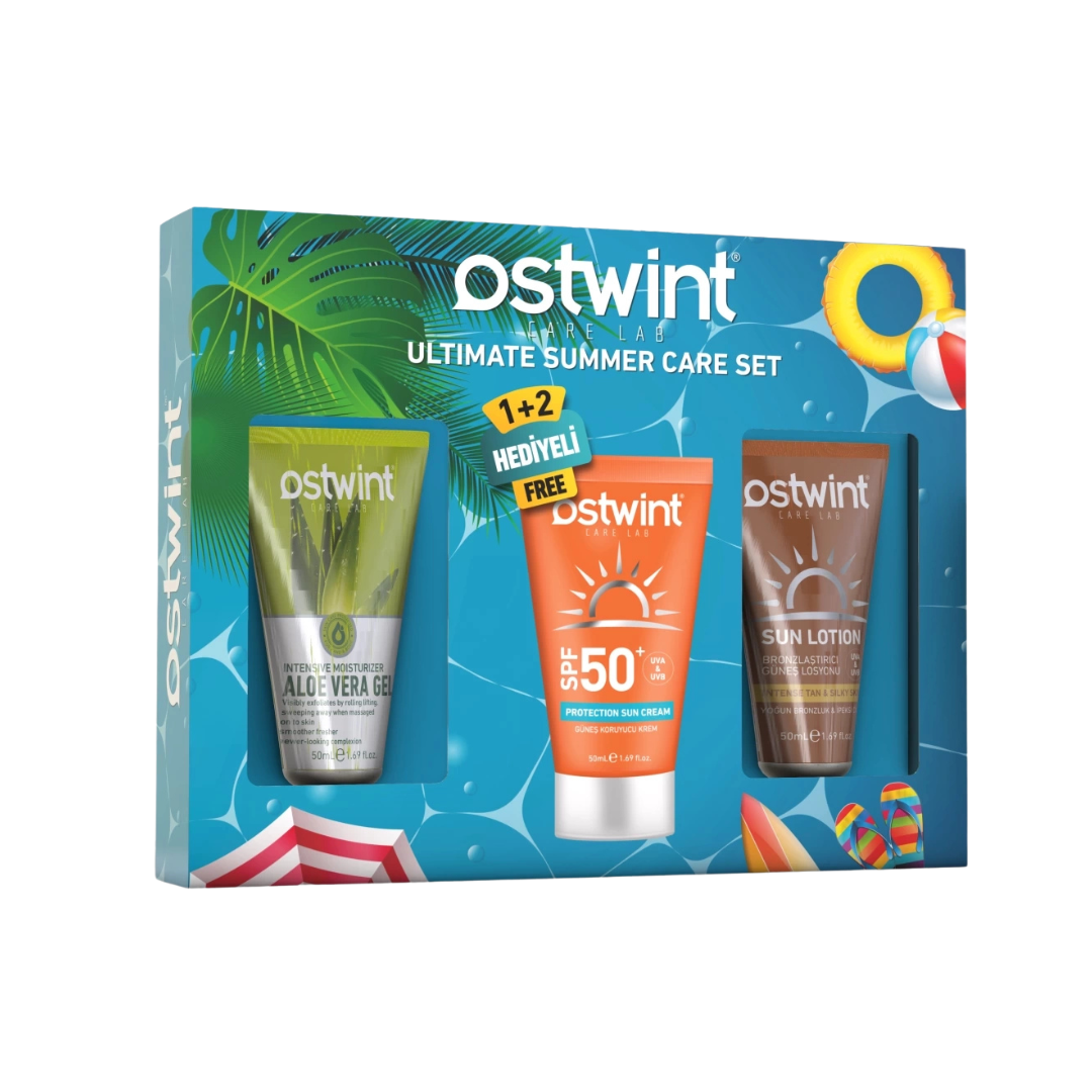 Set de Vara Ostwint – Crema de Protectie Solara SPF 50+, Lotiune Solara, Gel Aloe Vera, 3 x 50ml