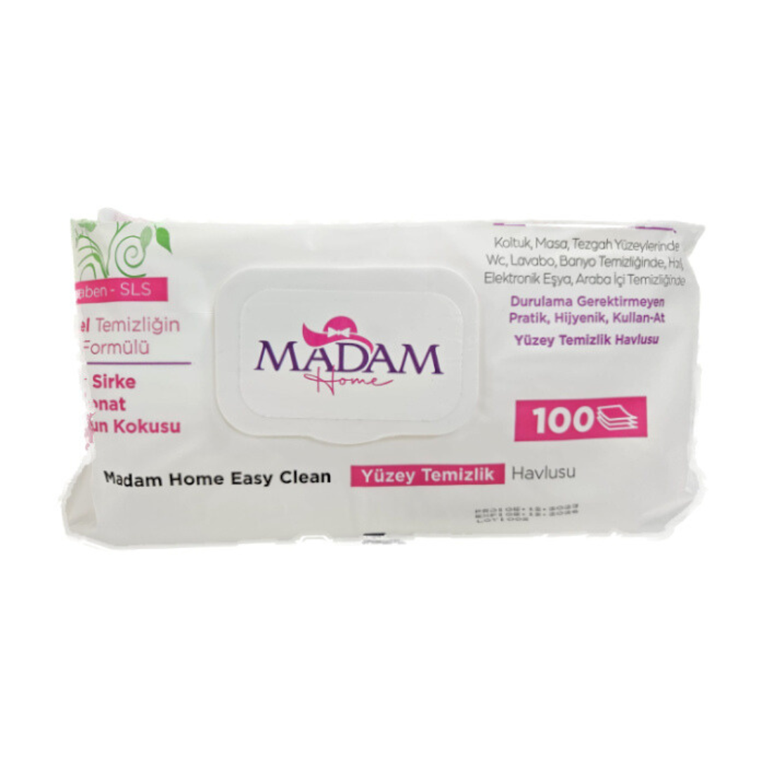 Servetele umede pentru curatarea suprafetelor Madam Home Easy Clean, fara Parabeni & SLS, cu Otet Alb si Bicarbonat – Extra Mari & Groase 100 buc