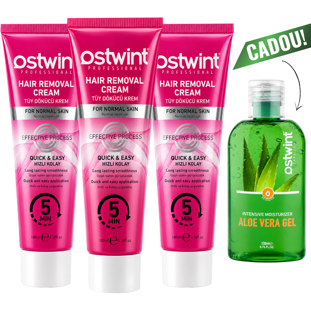 Set 3 bucati Creme depilatoare pentru piele normala Ostwint 100ml + Cadou Gel Aloe Vera 100ml