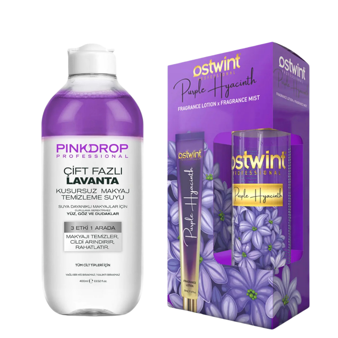 Set Spray de Corp Ostwint Fragrance Purple Hyacinth + Lotiune de Corp 50ml, Apa micelara cu Ulei de Lavanda & Colagen, 400ml