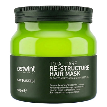 Masca de Par Ostwint Total Care Re-Structure cu Plex, Keratina Vegana și Ulei din Samburi de Struguri – Reparare Intensiva - 500ml