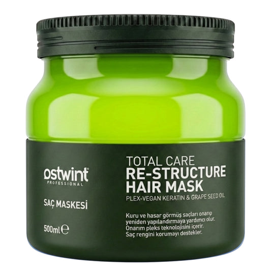 Masca de Par Ostwint Total Care Re-Structure cu Plex, Keratina Vegana și Ulei din Samburi de Struguri – Reparare Intensiva - 500ml
