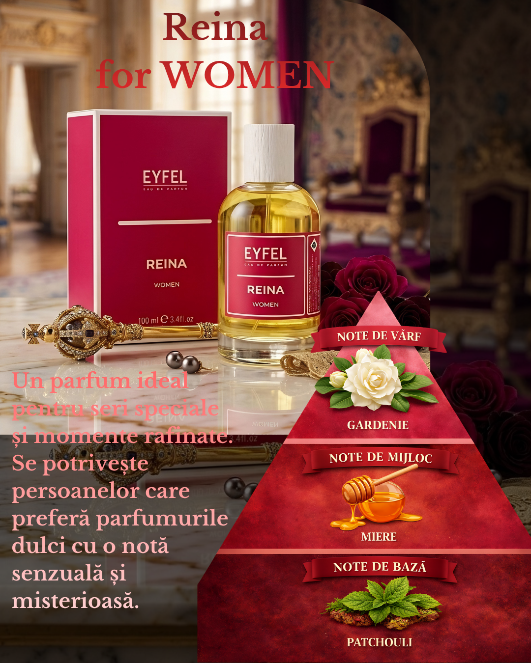 Apa de Parfum Femei EYFEL REINA 100ml – Dulce cu Miere si Patchouli