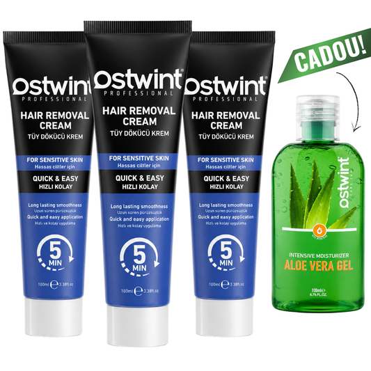 Set 3 bucati de Creme depilatoare pentru piele sensibila Ostwint 100ml (barbati) + Cadou Gel aloe vera 100ml