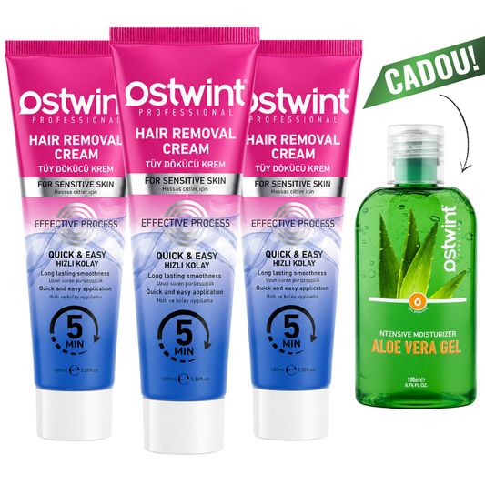 Set 3 bucati Creme depilatoare pentru piele sensibila Ostwint 100ml + Cadou Gel Aloe Vera 100ml