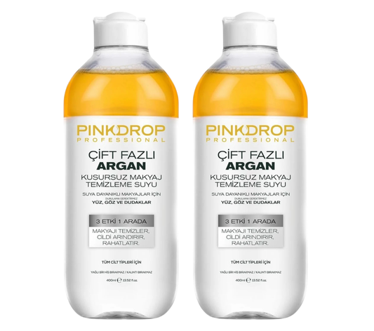 Pachet 2x Apa Micelara Bifazica Pink drop 3 in 1 cu Ulei de Argan & Vitamina C 400ml
