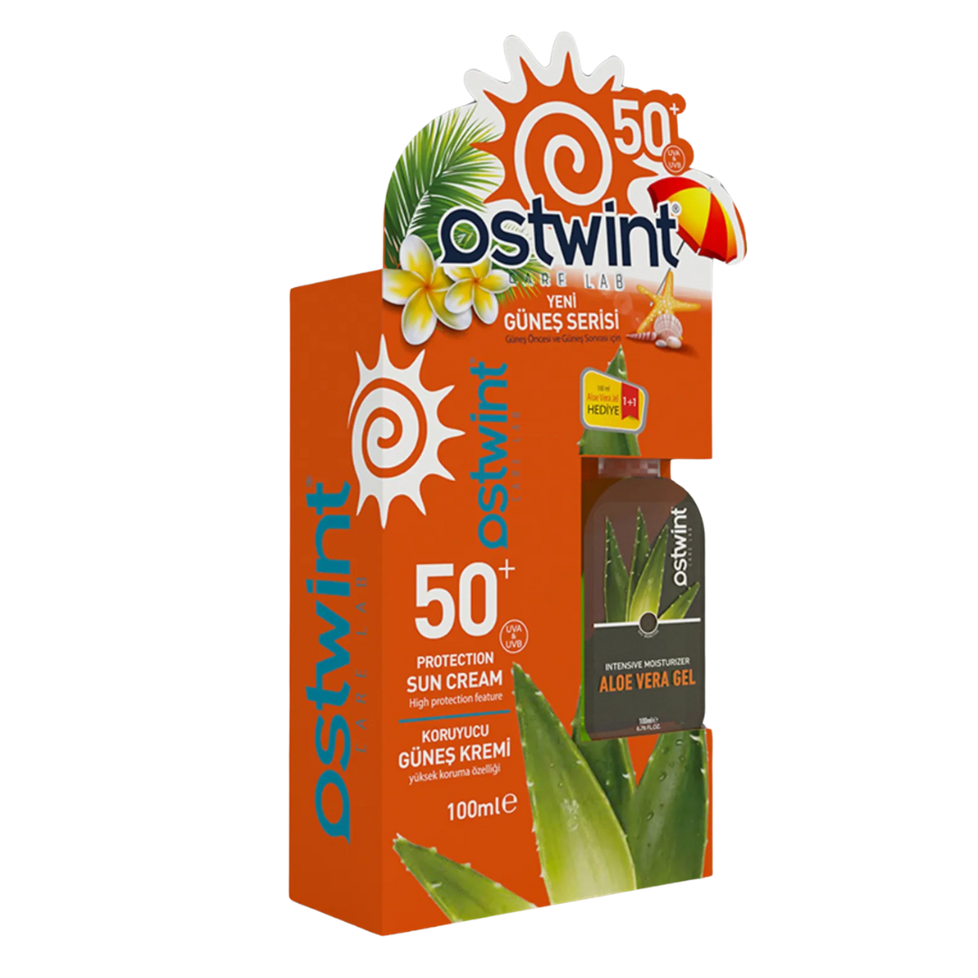 Set Crema de protectie solara SPF 50+ si Gel cu Aloe Vera Ostwint 100ml + 100ml