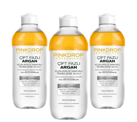 Pachet 3x Apa Micelara Bifazica Pink drop 3 in 1 cu Ulei de Argan & Vitamina C 400ml