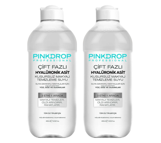 Pachet 2x Apa Micelara Bifazica Pinkdrop 3-in-1 cu Acid Hialuronic, Colagen & Niacinamida 400ml