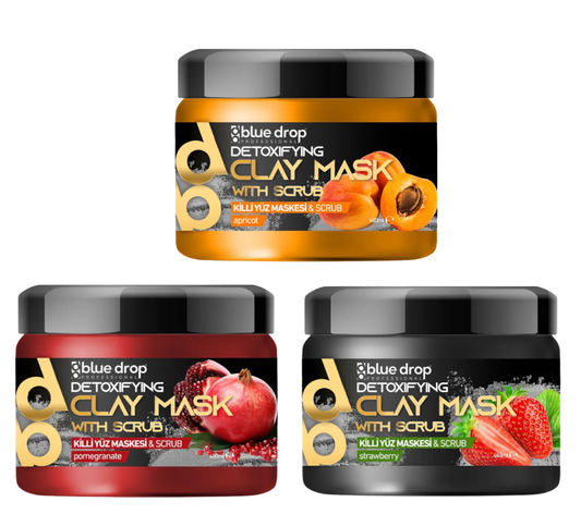 Pachet 3x Masca detoxifianta Blue Drop cu scrub Capsuni, Caise, Rodie - 480ml