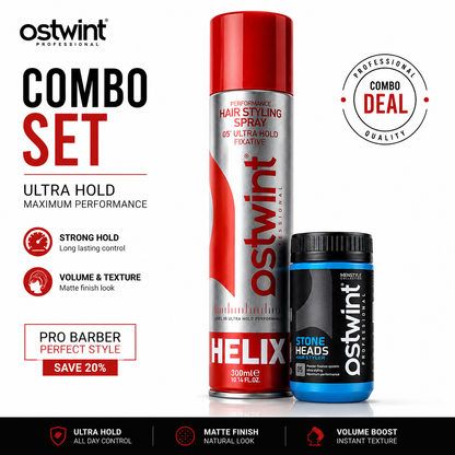 Combo Set Ostwint, Fixativ pentru par Helix Ostwint 300ml, Pudra de volum Styling Ostwint Hard Powder 20g