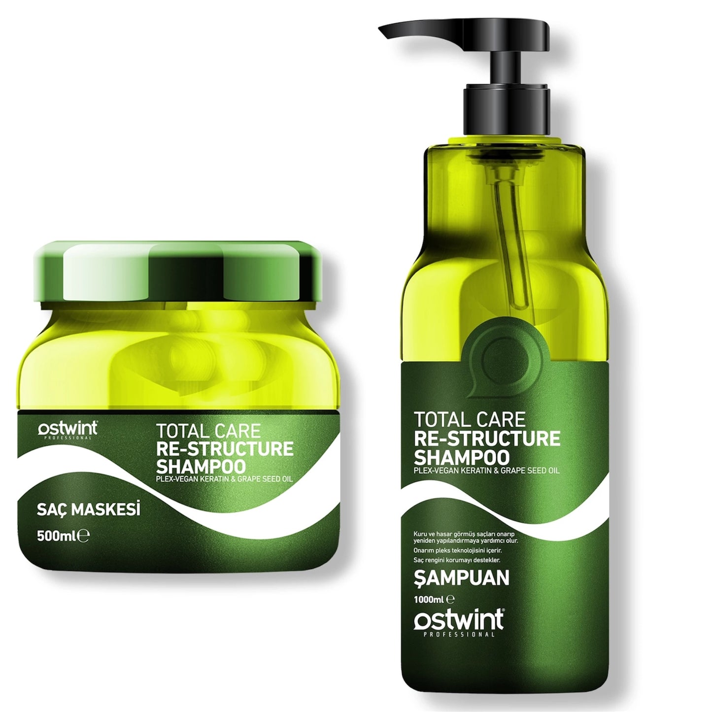 Set de ingrijire a parului Total Care Repair Ostwint, Sampon 1000ml, Masca de par 500ml
