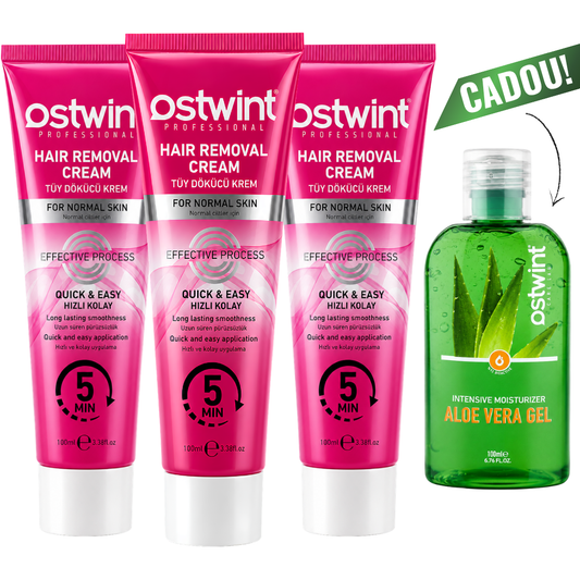 Set 3 bucati Creme depilatoare pentru piele normala Ostwint 100ml + Cadou Gel Aloe Vera 100ml