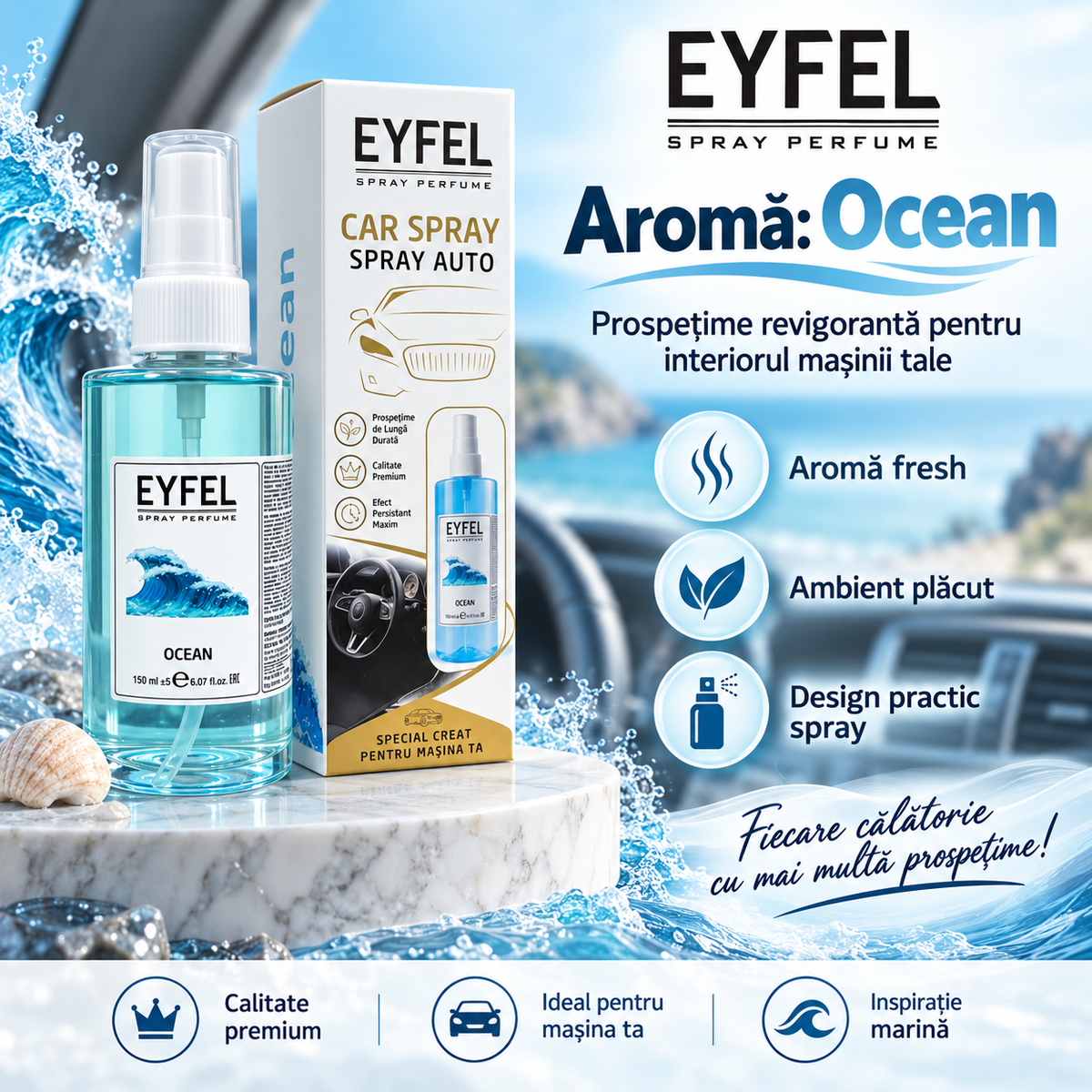 Odorizant Camera/Auto Eyfel, parfum spray, Ocean, 150 ml