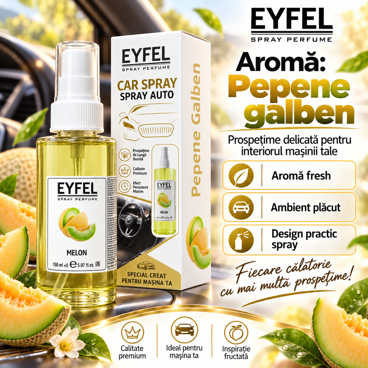 Odorizant Camera/Auto Eyfel, parfum spray, Melon, 150 ml