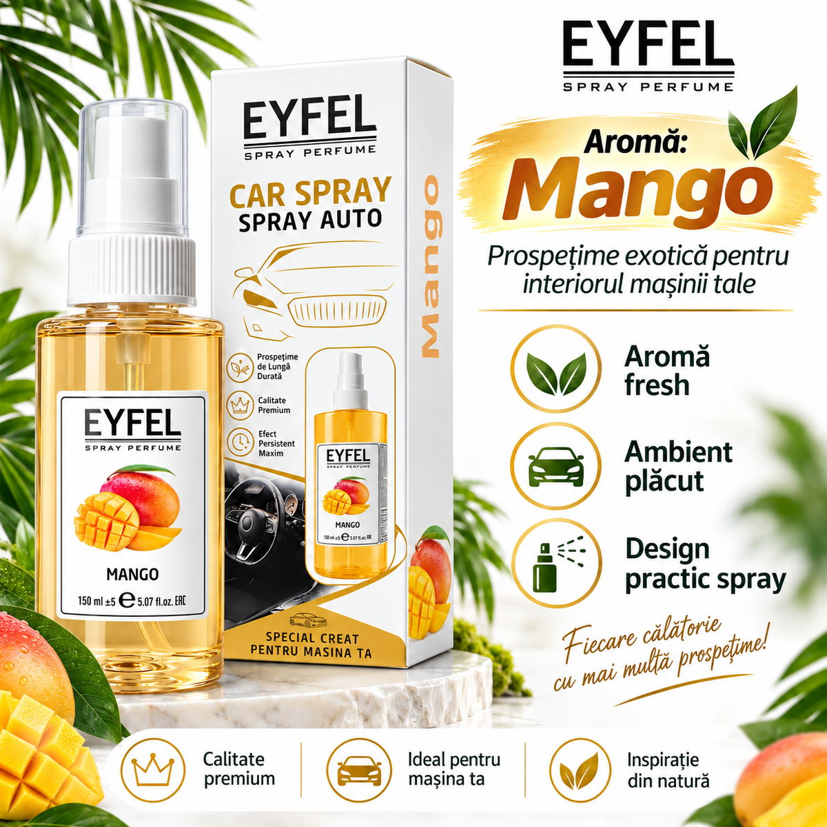 Odorizant Camera/Auto Eyfel, parfum spray, Mango, 150 ml