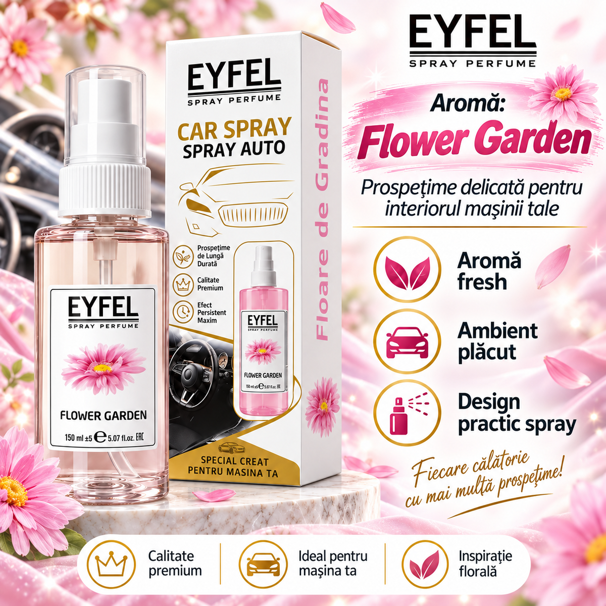 Odorizant Camera/Auto Eyfel, parfum spray, Flower Garden, 150 ml