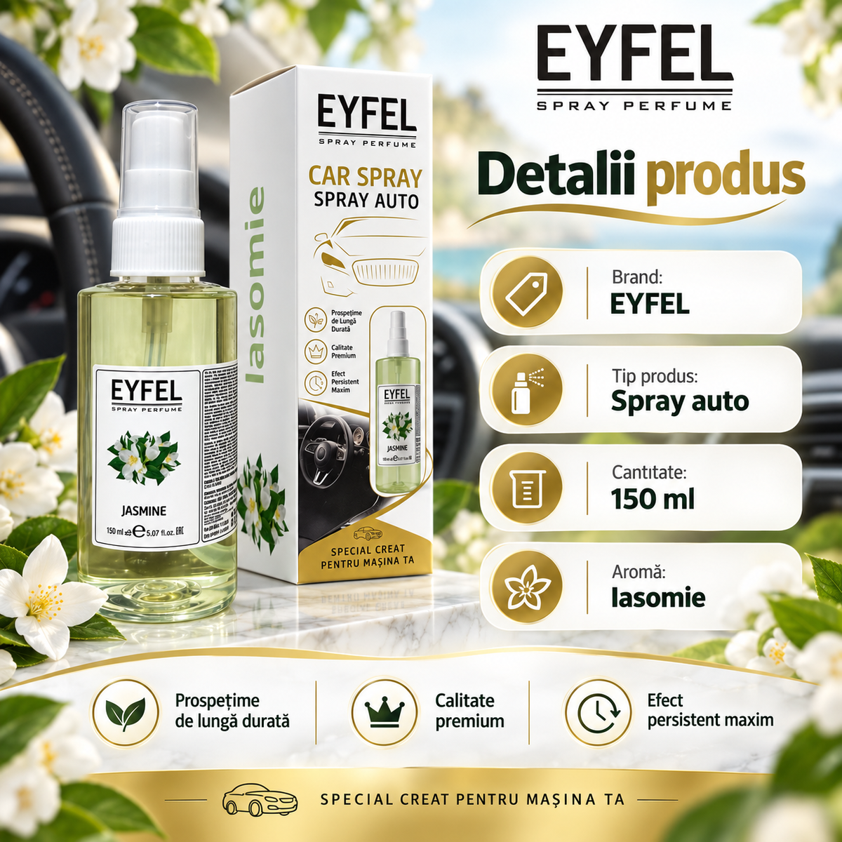 Odorizant Camera/Auto Eyfel, parfum spray, Jasmine, 150 ml