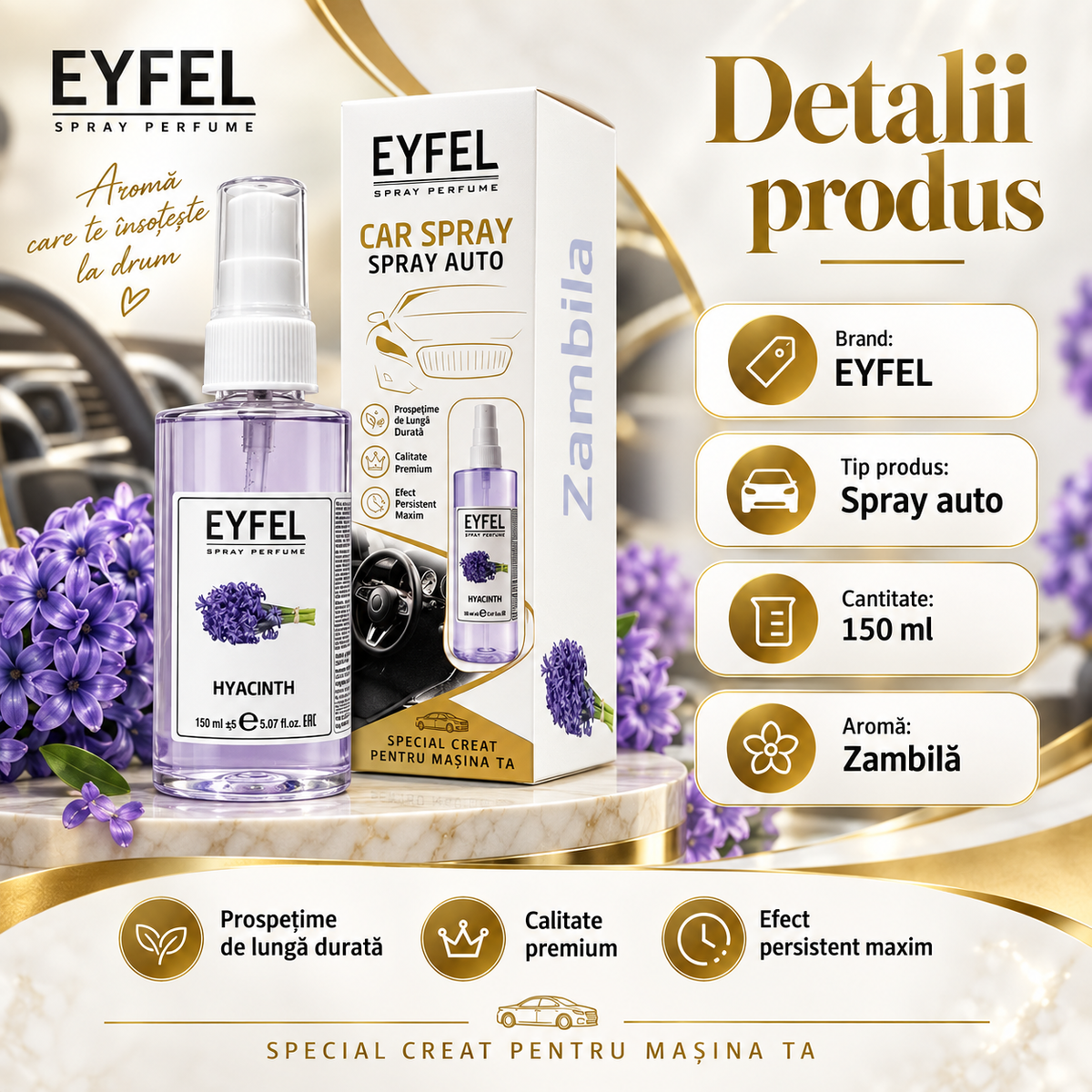 Odorizant Camera/Auto Eyfel, parfum spray, Hyacinth, 150 ml