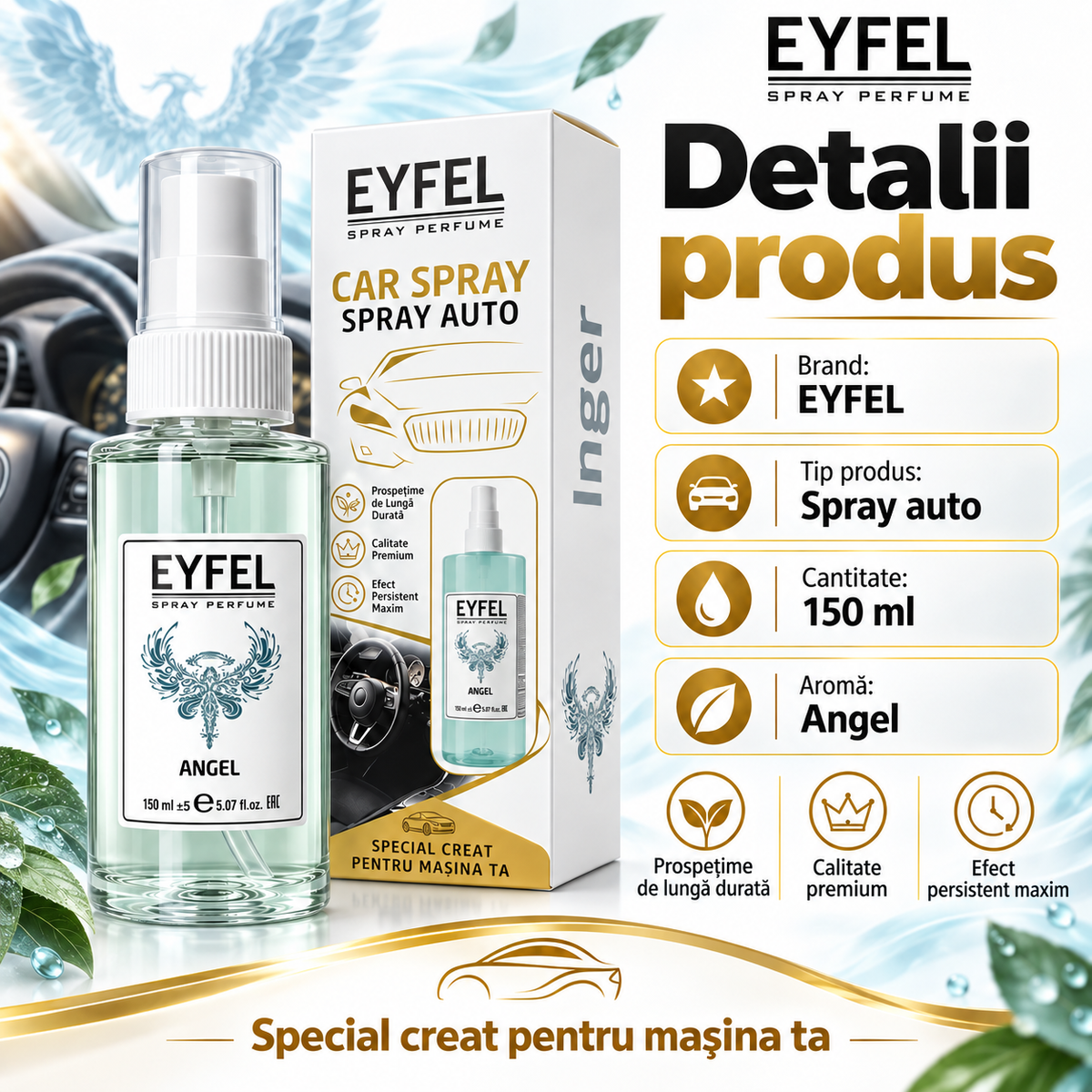 Odorizant Camera/Auto Eyfel, parfum spray, Angel, 150 ml