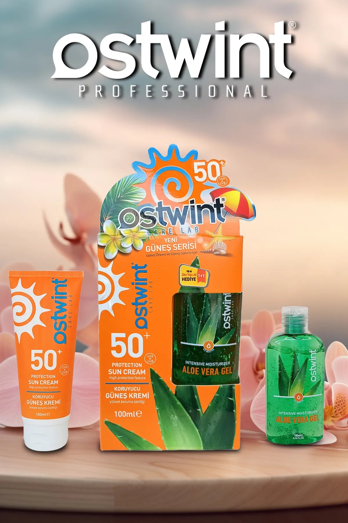 Set Crema de protectie solara SPF 50+ si Gel cu Aloe Vera Ostwint 100ml + 100ml